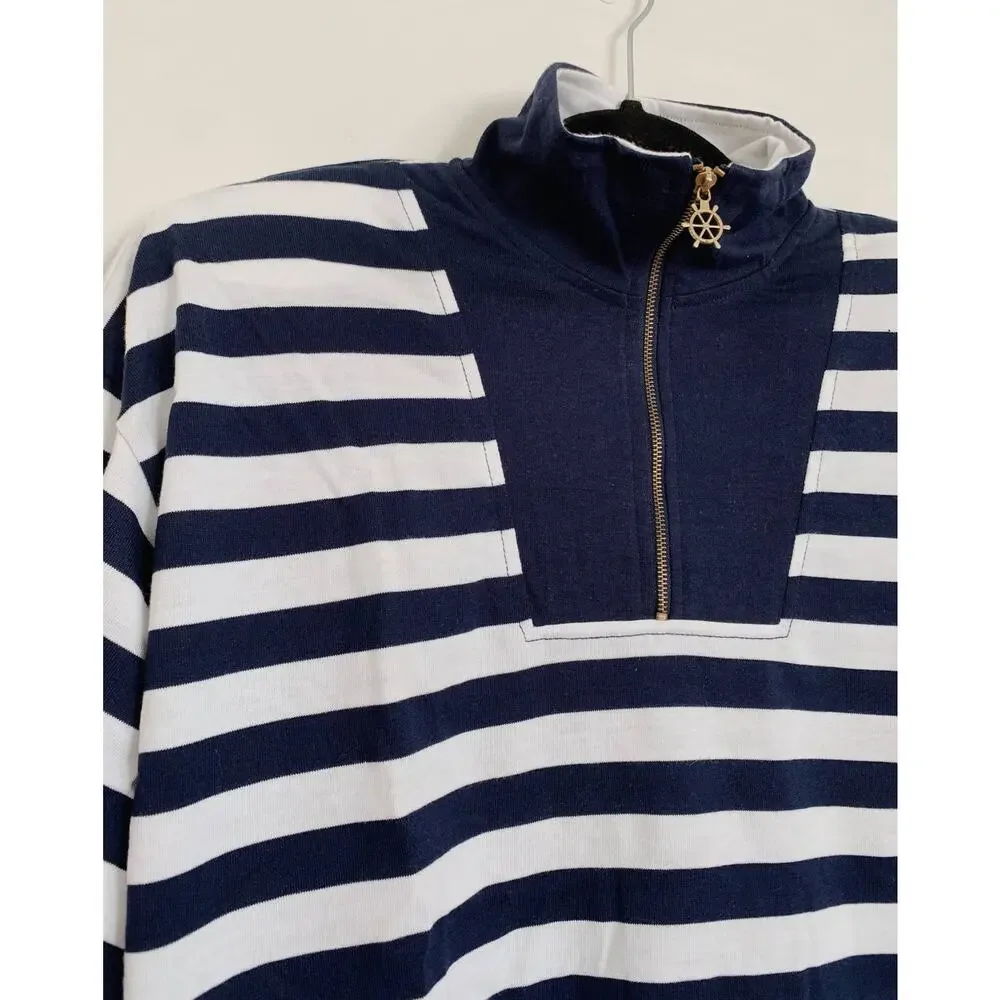 Navy Blue and White Vintage Silvercord 3/4 Zip Up Sweatshirt S
